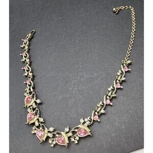 Vintage Signed Duane Choker Necklace Retro Pink And Clear Rhinestones